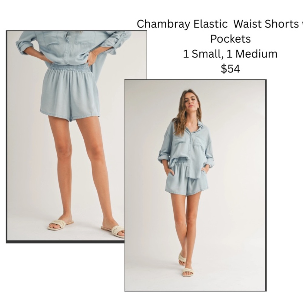 High Waist Blue Shorts with Elastic Waistband